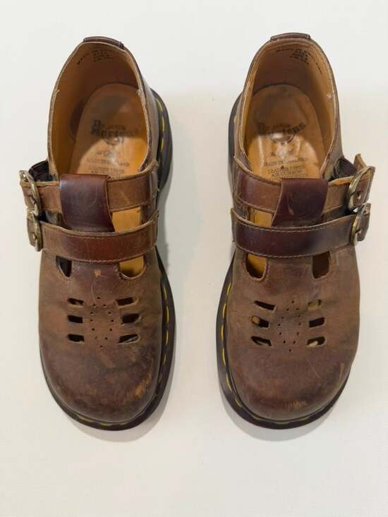 Dr. Martens Shoes - True Vintage Dr. Martens Brown Leather Double Buckle Mary Jane Shoes Made In Eng